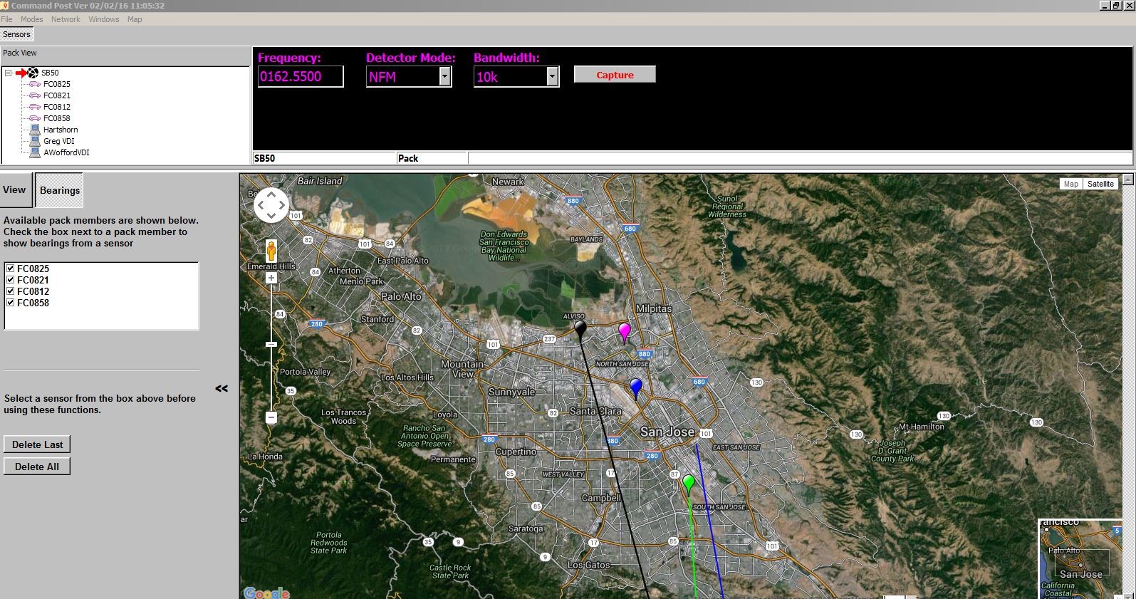 Command view of direction-finding software