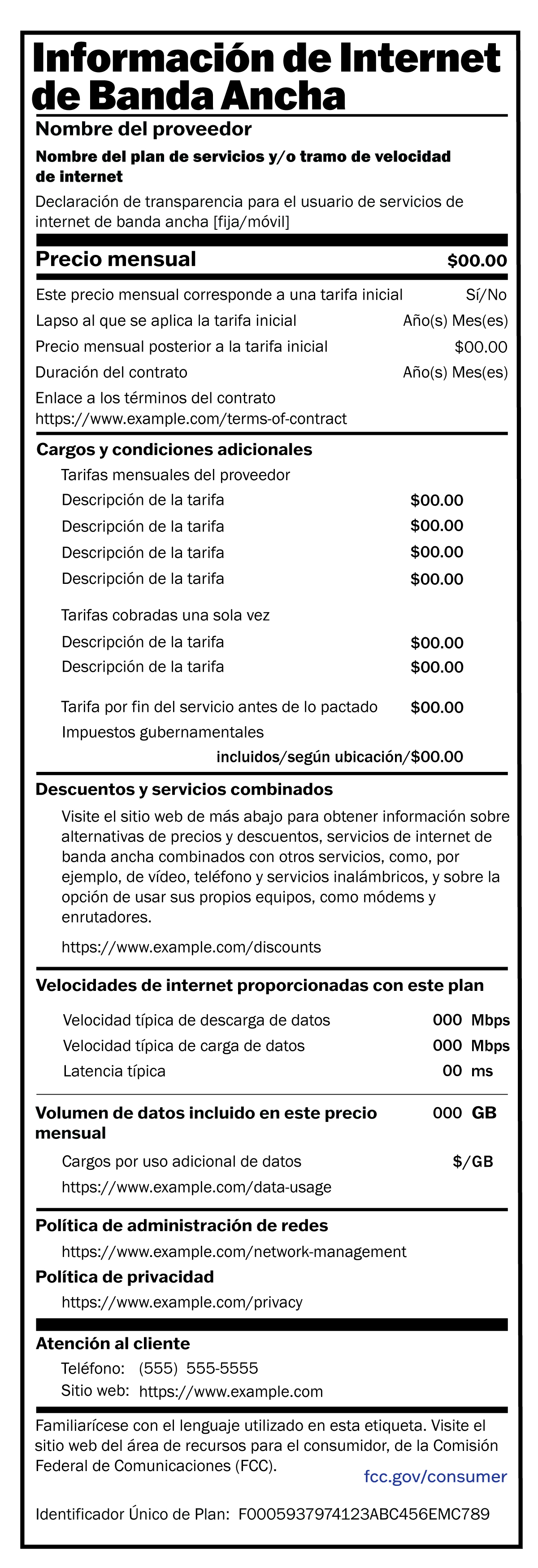 etiqueta para internet de banda ancha destinada al consumidor