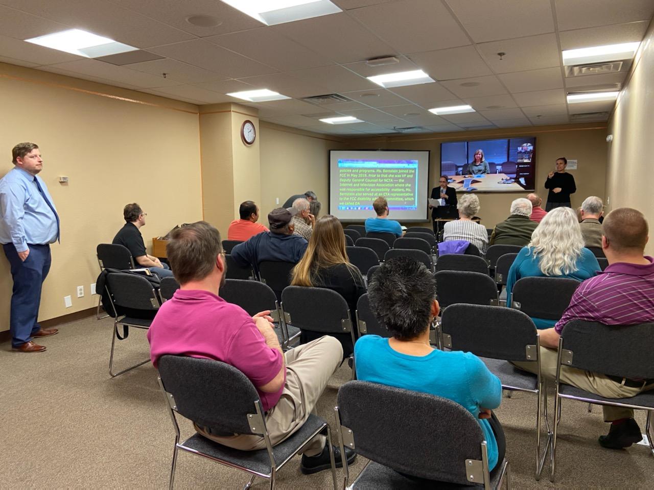 Suzy Rosen Singleton, Chief of the FCC’s Disability Rights Office, video-conferenced into a Rural Tour presentation for the New Mexico Commission for the Deaf and Hard of Hearing in Albuquerque on Friday, Jan. 30.