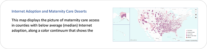 Map thumbnail image: Internet Adoption and Maternity Care Deserts, click for larger image