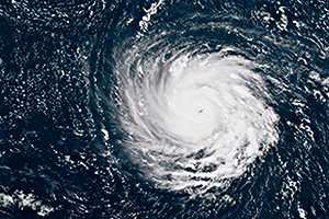 satellite view of a hurricane over water