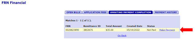 FRN Financial - Awaiting Payment Completion Tab