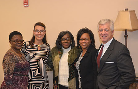 (From left to right): Ms. Jackie Collins (diabetes patient); Dr. Karissa Price, Intel-GE Care Innovations; Ms. Annie Ford (diabetes patient); Ms. Melissa King, Nurse Practitioner, UMMC; Mr. Scott Laidlaw, Intel-GE Care Innovations.