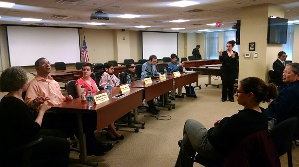 A panel of young adults with disabilities shown discussing their experiences regarding the accessibility of information and communication technologies.