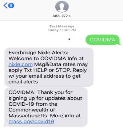 Sample Massachusetts Contact Tracing Text