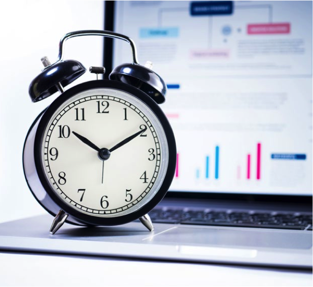 Picture of a clock and laptop representing tour of duty