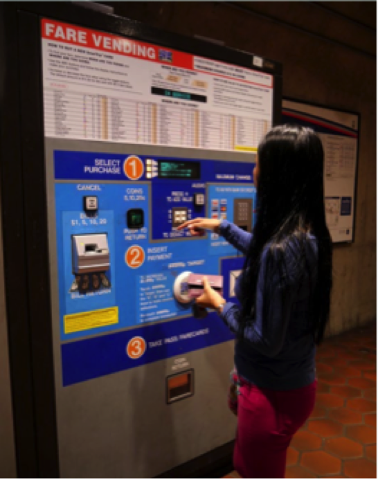 Girl purchasing metro ticket