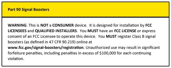 Manufacturer part-90 warning label signal boosters