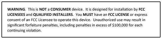 Warning label for industrial signal booster