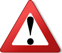exclamation point centered within red triangle warning symbol